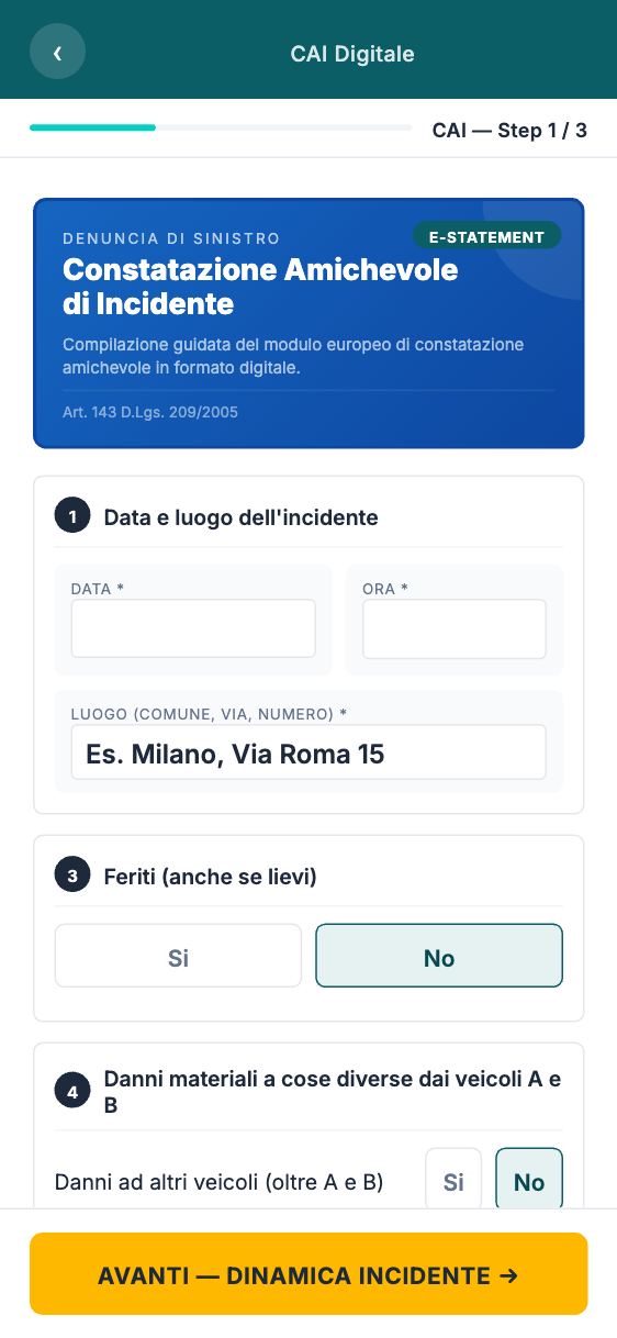 CAI digitale ControlGo — Constatazione Amichevole